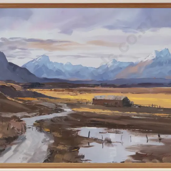 Aston Greathead '71 - framed oil "Mt Sefton & Cook From Mary Brun Stream" H-380 W-530
