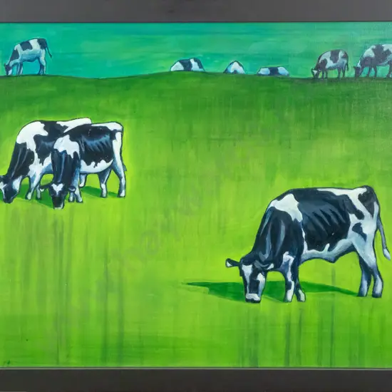 Lori Tuiavi'i - framed oil - cows grazing H-440 W-600