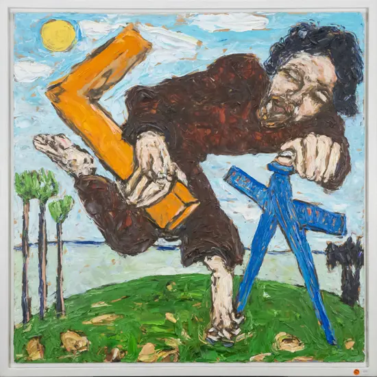 Eion Shanks - framed oil "Surveyor Landing Lightly" H-800 W-800