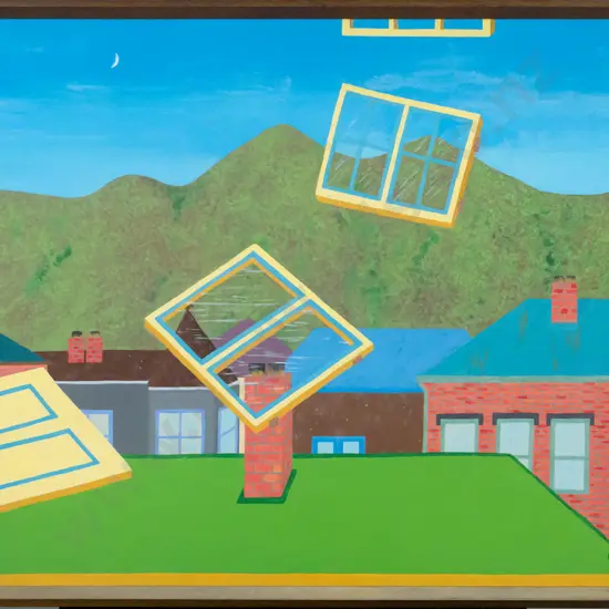 A Adcock '80 - framed watercolour - windows and door H-530 W-740