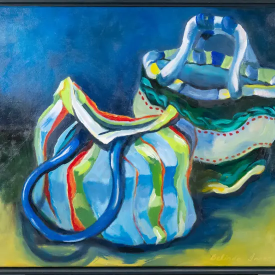 Belinda Innes - framed acrylic "Couple of Old Bags" H-500 W-600