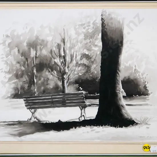 John Husband - framed watercolour "A Seat In Te Sun, Queen's Park" H-250 W-320