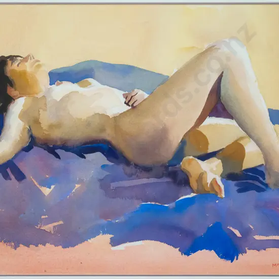 DJ McAra 1995 - framed watercolour "Reclining Nude" H-350 W-520