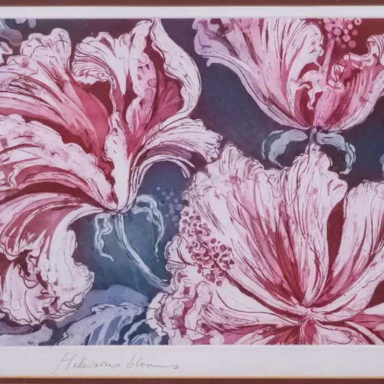 Karel Burrows - framed A/P "Hibiscus blooms" H-220 W-490