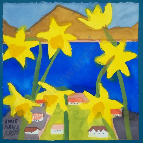Annie Baird 1996 - framed watercolour - daffodils H-240 W-240