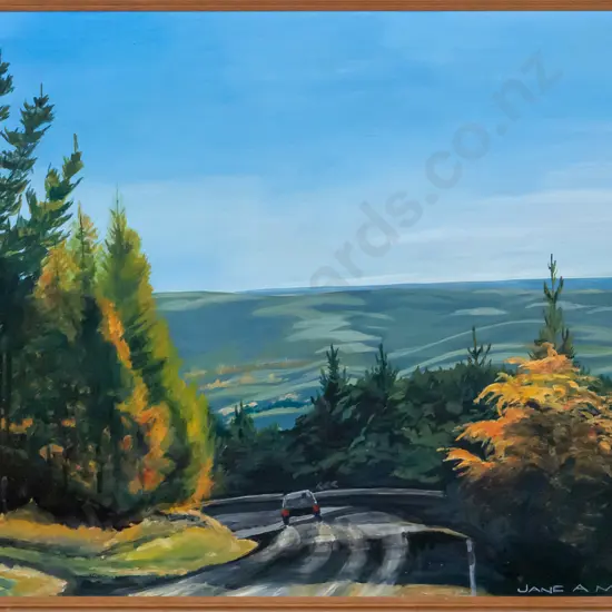 Jane McLeod - framed acrylic "Descending Three Mile Hill" H-480 W-660