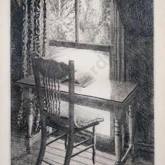 Audrey Bascand 1993 - framed etching 31/40 "Attic Study"