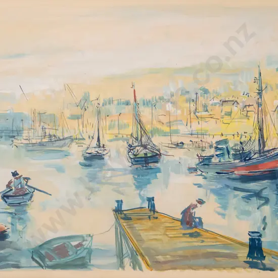 L Genes - framed watercolour "Honfleur" H-350 W-510