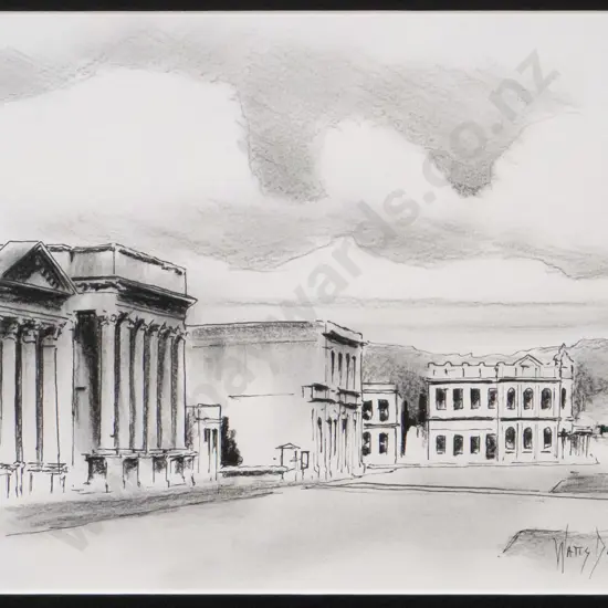 Watt Davies - framed ink and graphite - Oamaru  H-170 W-250