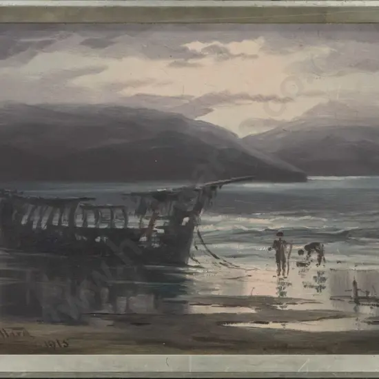 W Allen Bollard 1915 - framed oil - lake scene (some scratching) H-270 W-470