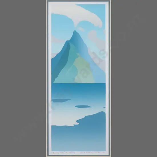 Malcolm Warr '89  - framed screenprint 113/150 "Mitre Peak" H-380 W-140 (slight stain to mat)