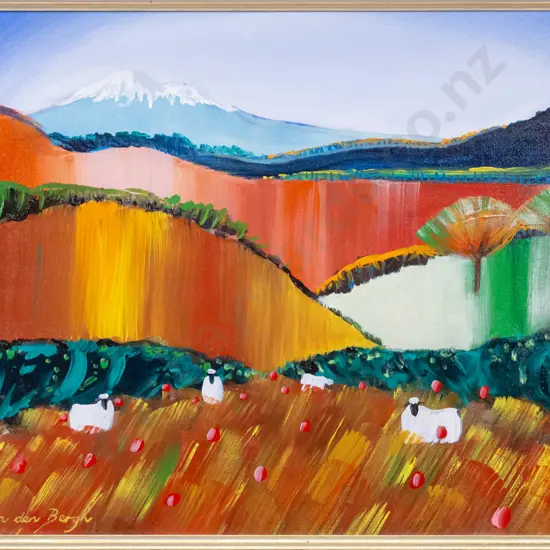 Anton van der Bergh - framed oil - Mt Taranaki H-440 W-600