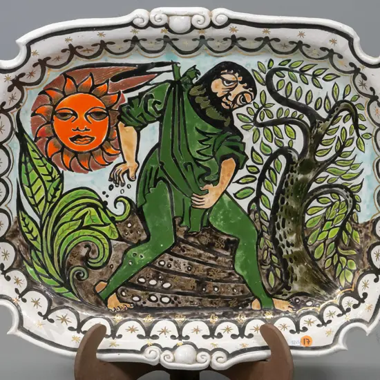 Jack Laird, Waimea Pottery - pottery platter "The Sower" H-450 W-570