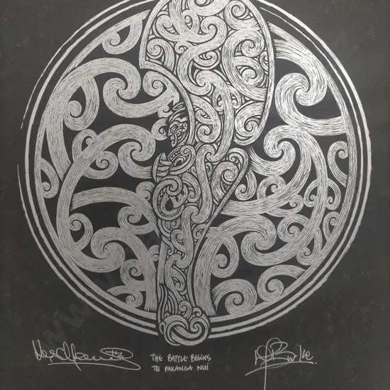 Kees Meeuws & David Burke - unframed print - "The battle begins Te Pakanoa Nui" H-510 W-380