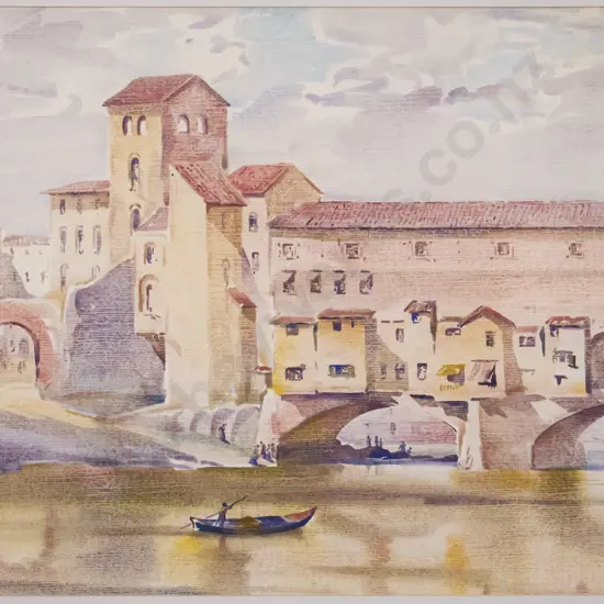 Phyllida Mead - framed watercolour - Ponte Vecchio, Florence H-340 W-460