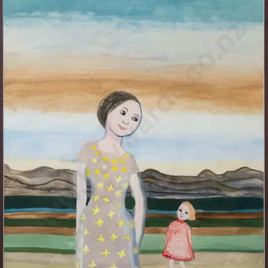 Annie Baird - framed watercolour - woman and child H-570 W-440