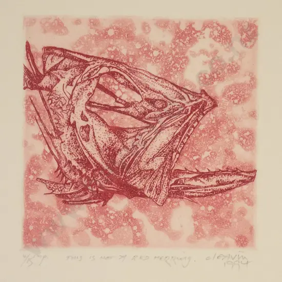 Barry Cleavin 1992 - unframed etching 4/15 "This Is Not A Red Herring" H-95 W-95