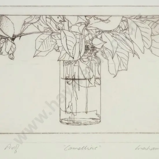 Grahame Sydney - unframed etching Artist's Proof "Camellias" H-120 W-190
