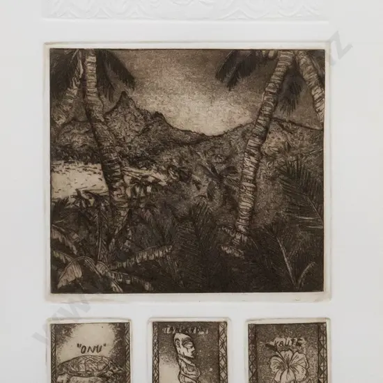 M Sullivan? 2000 - framed etching 4/9 "Island Love" H-200 W-130