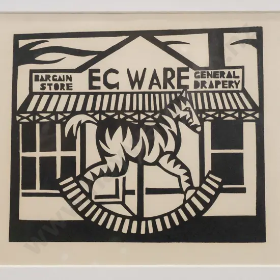 John Robinson - framed linocut - EG Ware H-150 W-170