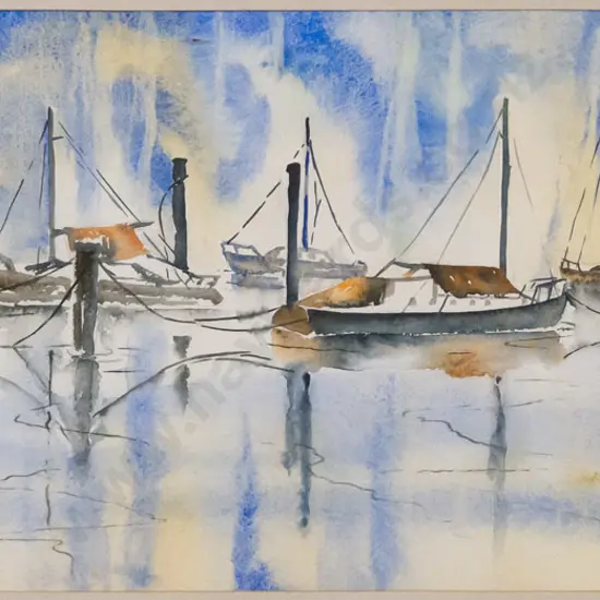 Lois Isaacs - framed watercolour "Boat Harbour Dunedin" (slight foxing to mat) H-250 W-670