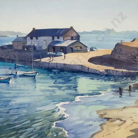 Phyllida Mead - framed watercolour "Lyme Regis Harbour" H-260 W-36