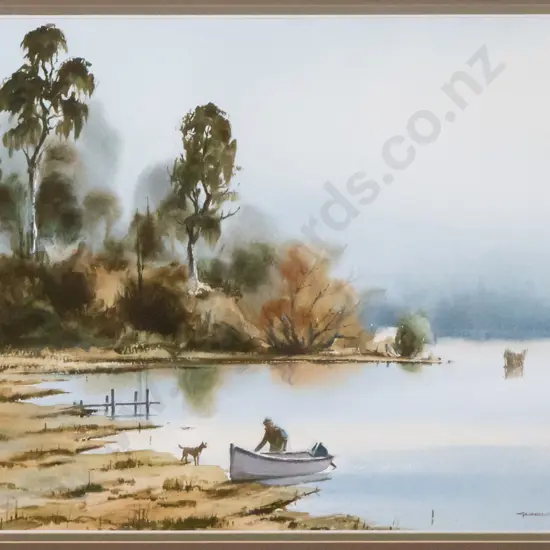 Garrick Tremain - framed watercolour "Lake Wahapo Westland"  H-350 W-540