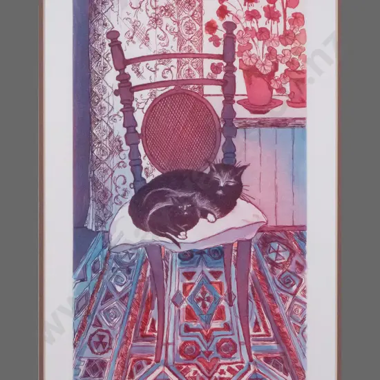 Karrel Burrows - framed A/P "Cottage cat III" H-320 W-190