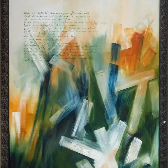 Sister Mary Horn - framed mixed media "Little Gidding, TS Elliot" H-1230 W-1010