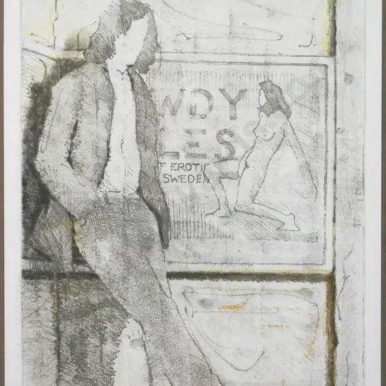 illegible signature - framed etching 1/5  "Erotic Sweden" H-330 W-240