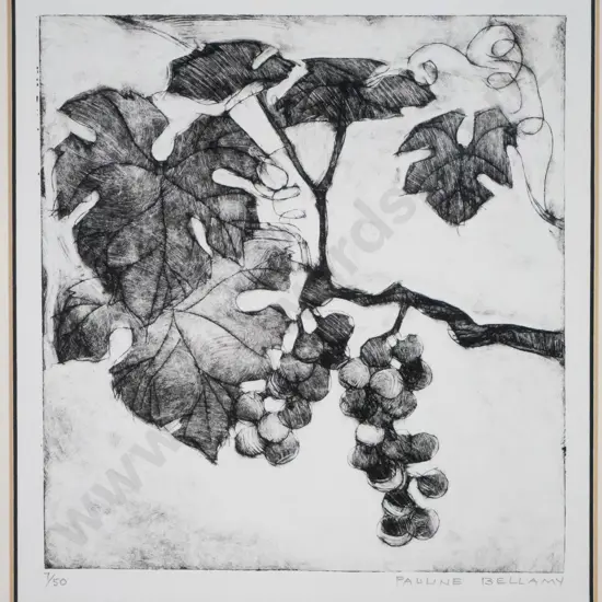 Pauline Bellamy - framed etching 7/50 - grapes H-200 W-290