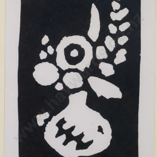 John Robinson '84 - framed linocut 6/6 - vase of flowers H-150 W-90