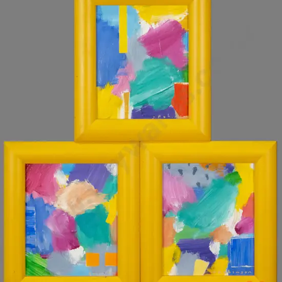 J Robinson 1999 - 3x framed acrylics "And The Day Ran Away 1,2,3" Each H-140 W-115