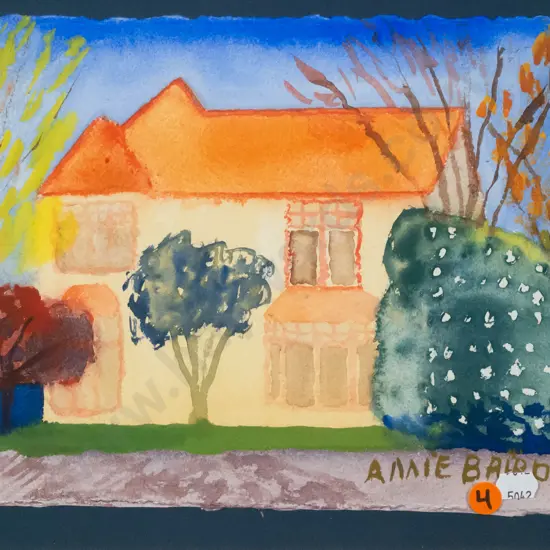 Annie Baird '98 - framed watercolour - yellow house H-200 W-260