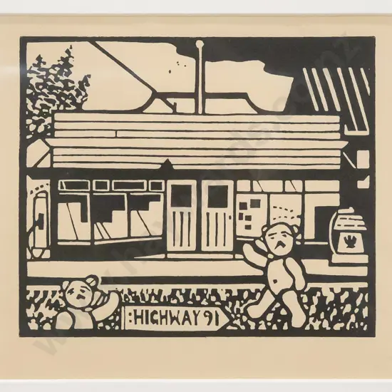 John Robinson - framed linocut - Highway 91 H-160 W-170