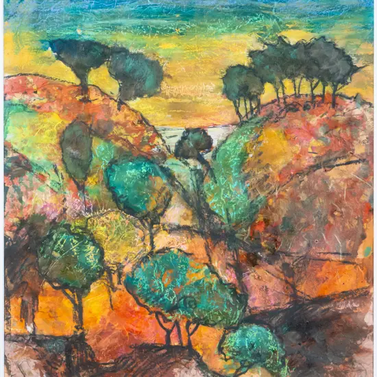 Sita Cooray -  framed mixed media "Suma Park" H-380 W-350