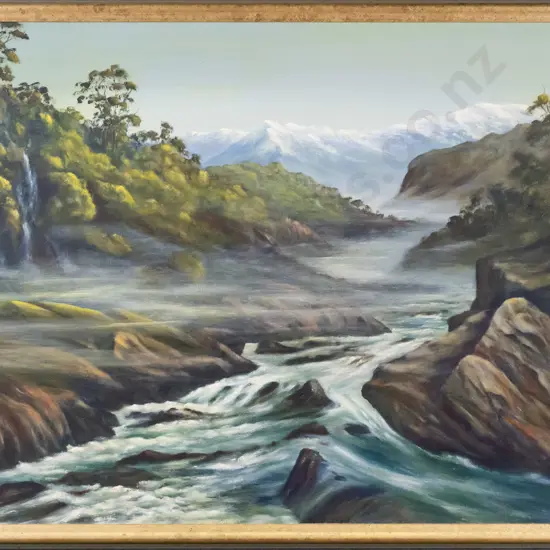 Dudley Waters '04  - framed oil "Copeland River, Westland" H-500 W-740