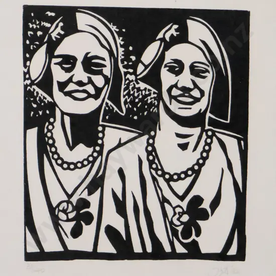 John Robinson '82 - linocut under perspex 31/40 "The Paris Twins" H-290 W-160