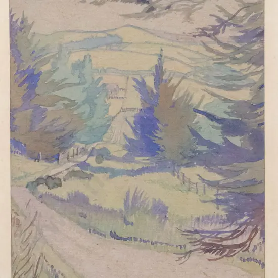 HV Miller '48- framed watercolour "Evening Glow, Lawrence" H-260 W-190 (frame needs attention)