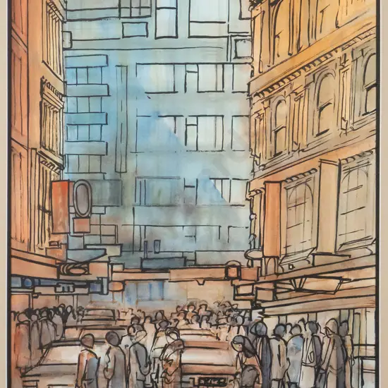 Clark Esplin - framed ink and watercolour "Holy Green" H-580 W-380