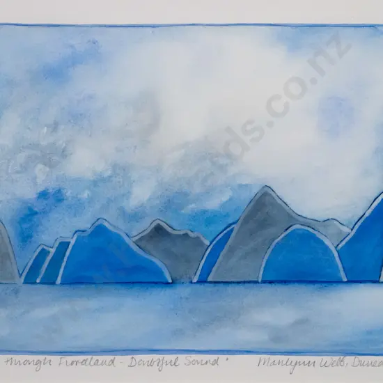 Marilyn Webb - framed mixed media "G0ing through Fiordland - Doubtful Sound" H-220 W-340