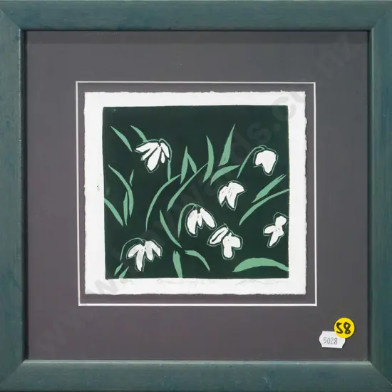 Manu Berry - ramed woodcut 1/3 "Snowdrops II" H-120 W-120