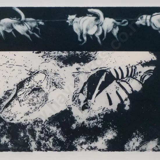 Denise Copland - framed screen etch/mezzotint "Life & Death - Sub Zero" H-190 W-290