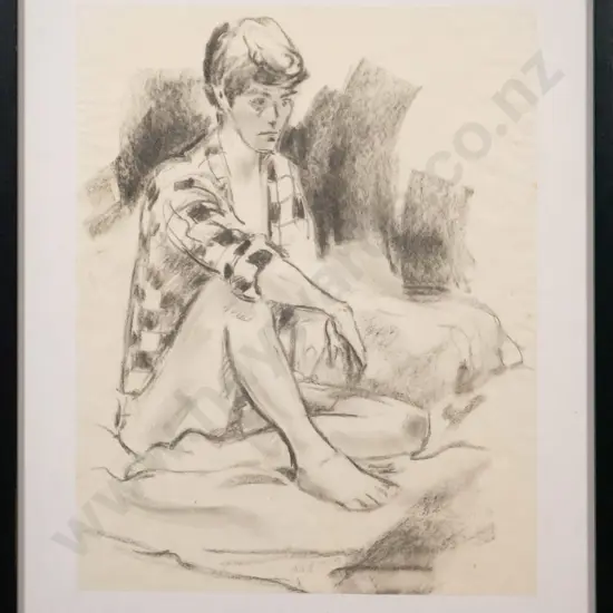 illegible signature '84 - framed pastel - seated man H-370 W-290