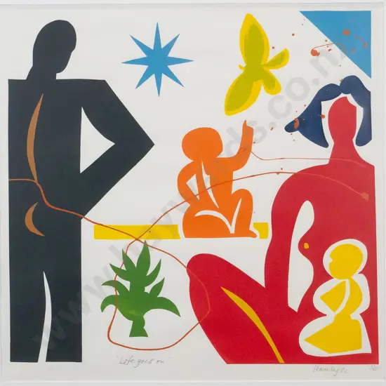 Pat Hanly '82 - framed screenprint 22/40 "Life Goes On" H-510 W-490