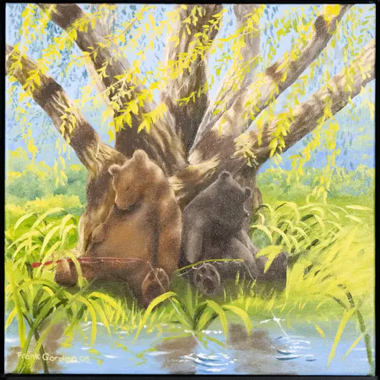 Frank Gordon '05 - framed oil - bears fishing H-380 W-380