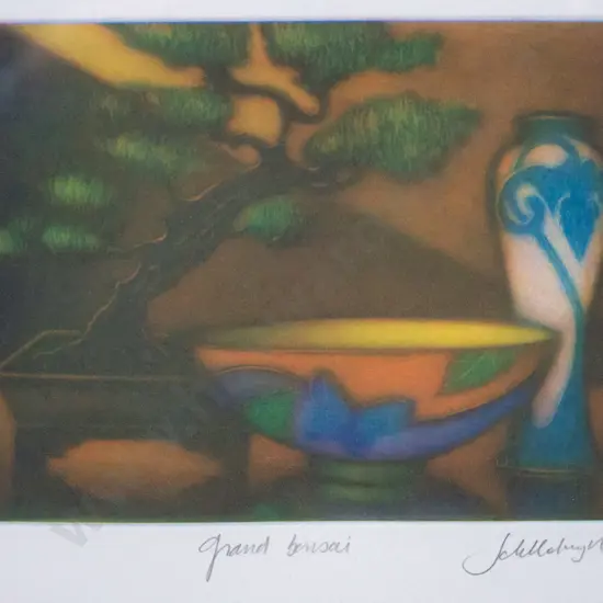 illegible signature - framed 42/90 "Grand bonsai" H-100 W-140