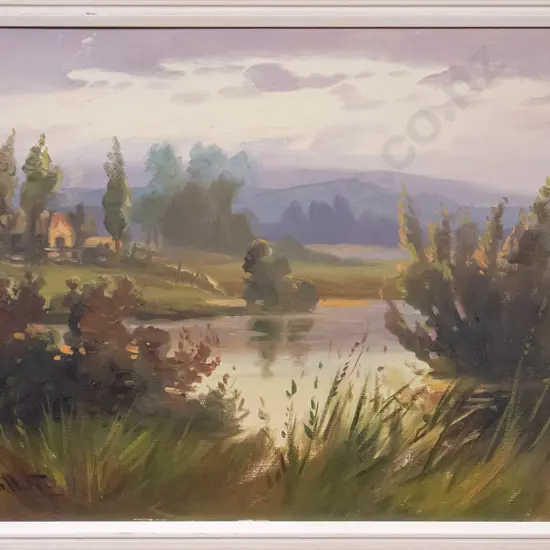 W Allen Bollard - framed oil - lake and landscape scene H-270 W-470