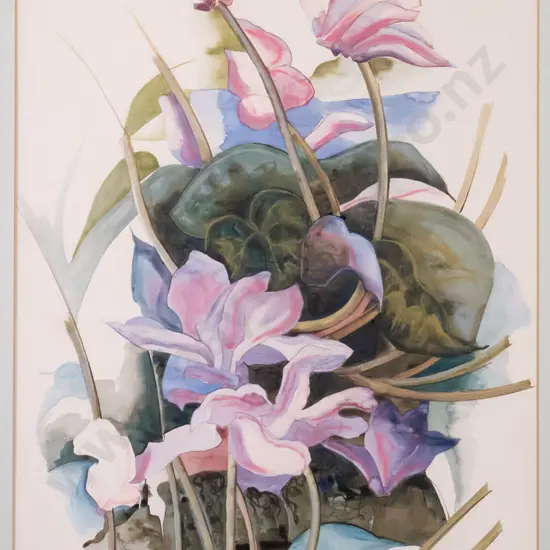 Rita Blakeley - framed watercolour - irises H-590 W-400