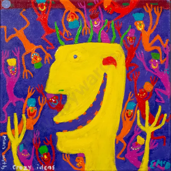 Ewan McDougall 2021 - boxed oil on canvas "Man with Crazy Ideas" H-310 W-310